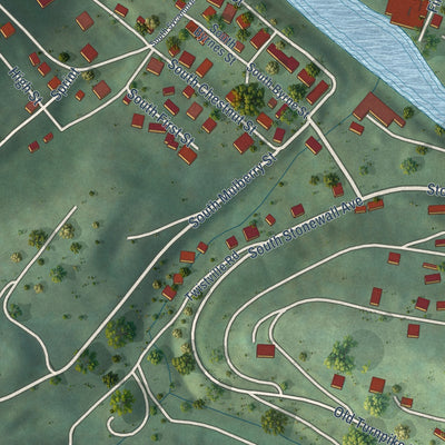Second close-up of the map of Sutton, West Virginia print showing more streets and buildings