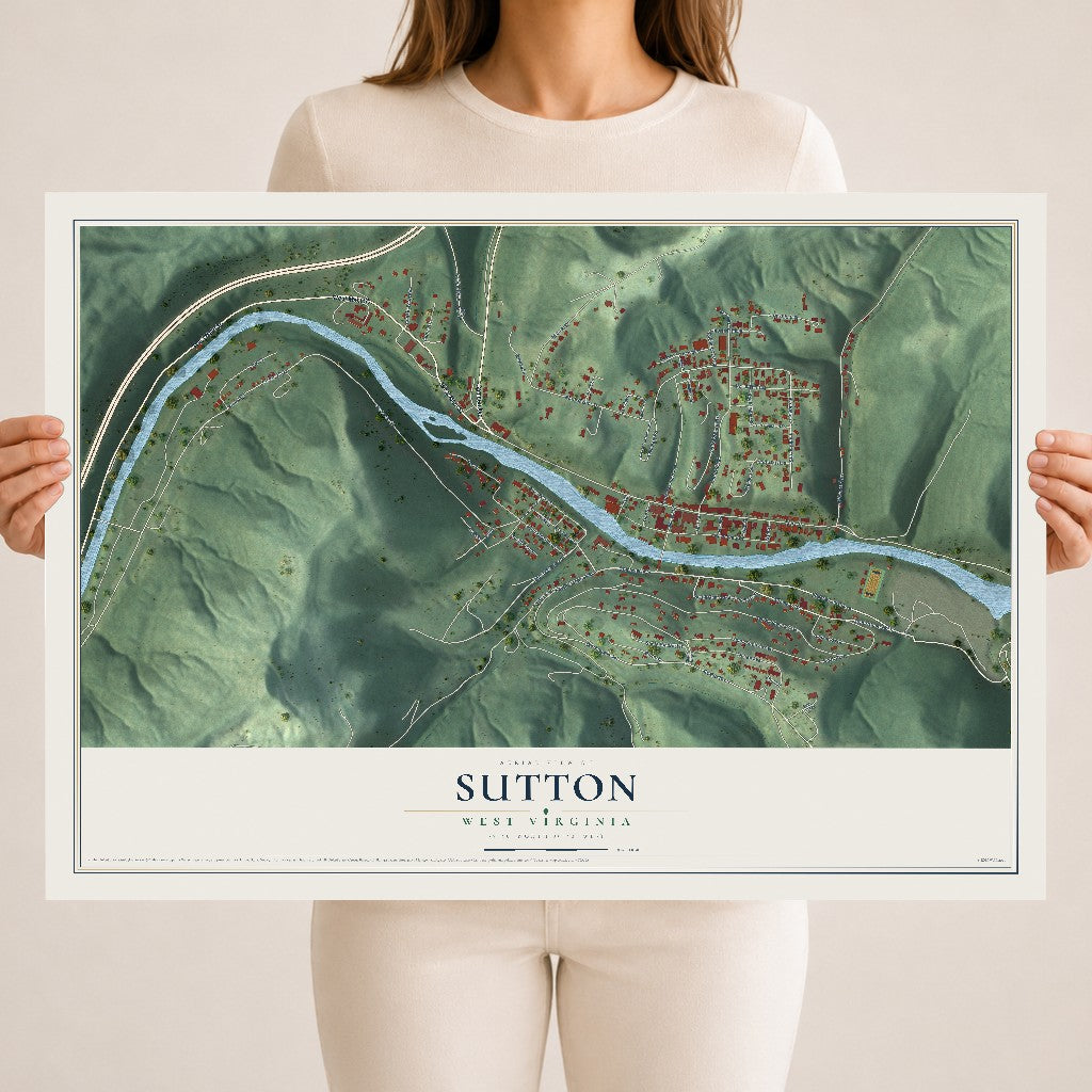 Map of Sutton, West Virginia, 18 x 24 inch unframed archival matte print