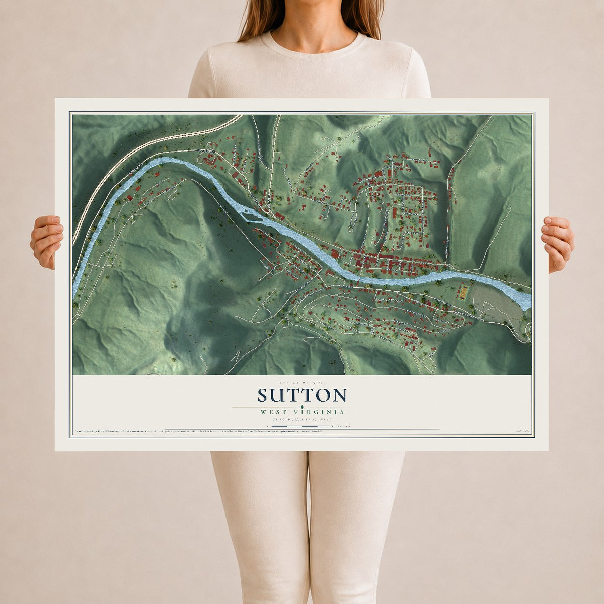 Map of Sutton, West Virginia, 24 x 36 inch unframed archival matte print