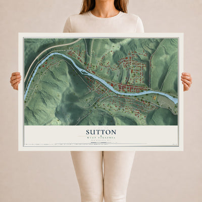 Map of Sutton, West Virginia, 24 x 36 inch unframed archival matte print
