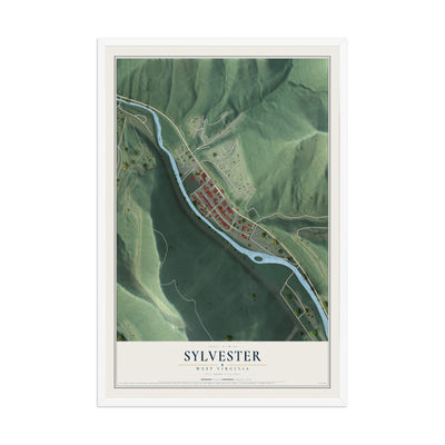 Map of Sylvester, West Virginia, 12 x 18 inch print in a white wood frame
