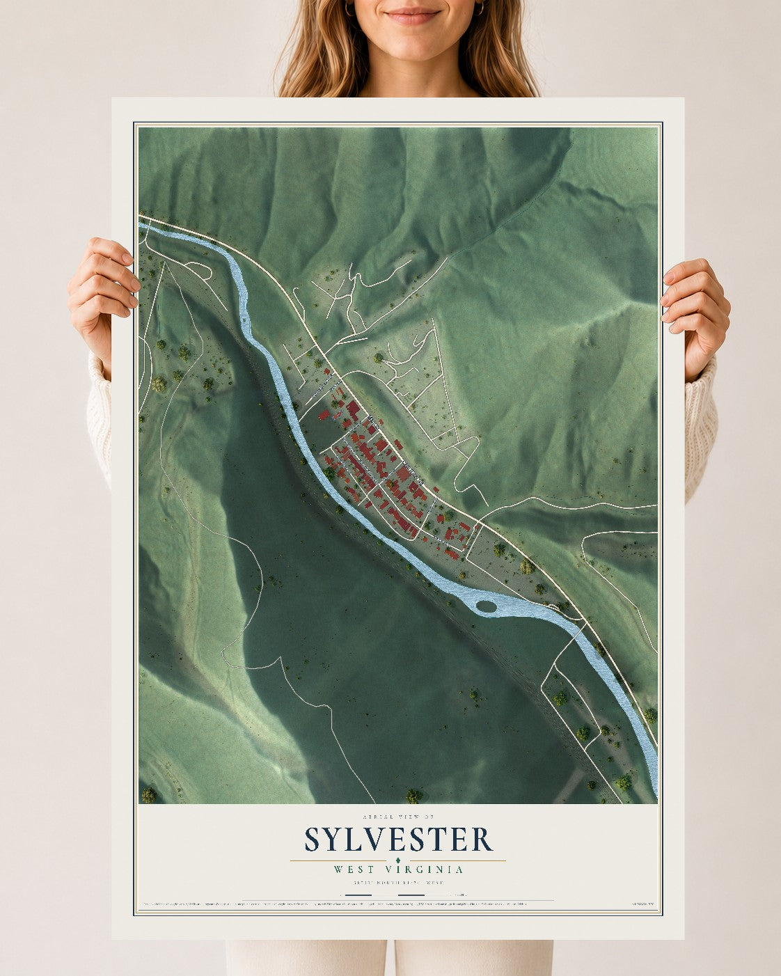 Map of Sylvester, West Virginia, 24 x 36 inch unframed archival matte print