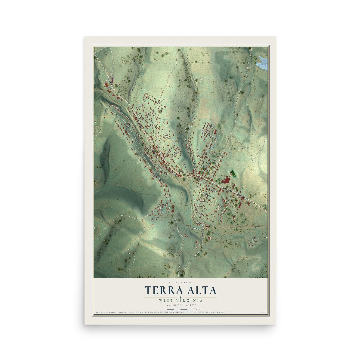 Map of Terra Alta, West Virginia, 12 x 18 inch unframed archival matte print