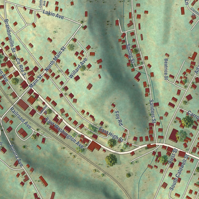 Close-up of the map of Terra Alta, West Virginia print showing street and building detail