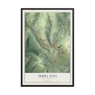 Map of Terra Alta, West Virginia, 12 x 18 inch print in a black wood frame