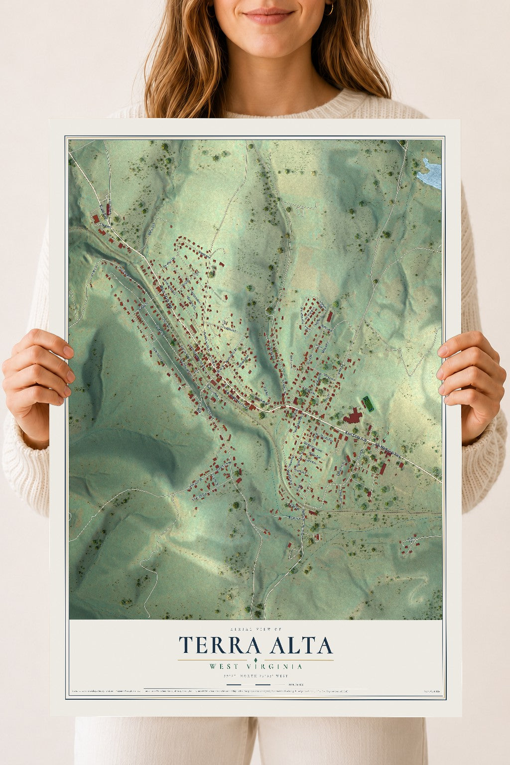 Map of Terra Alta, West Virginia, 18 x 24 inch unframed archival matte print