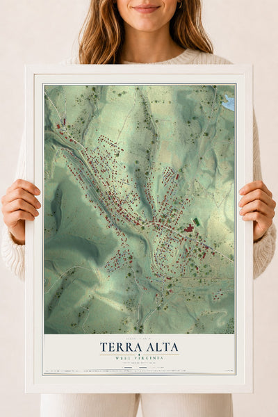 Map of Terra Alta, West Virginia, 18 x 24 inch print in a white wood frame