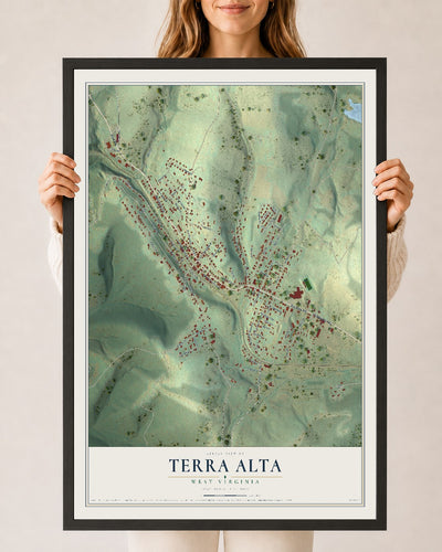 Map of Terra Alta, West Virginia, 24 x 36 inch print in a black wood frame