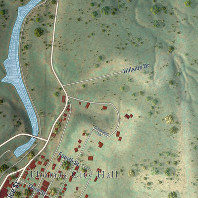 Second close-up of the map of Thomas, West Virginia print showing more streets and buildings