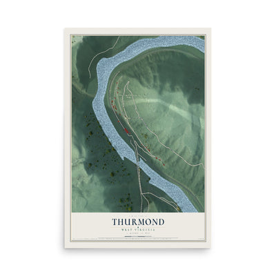 Map of Thurmond, West Virginia, 12 x 18 inch unframed archival matte print
