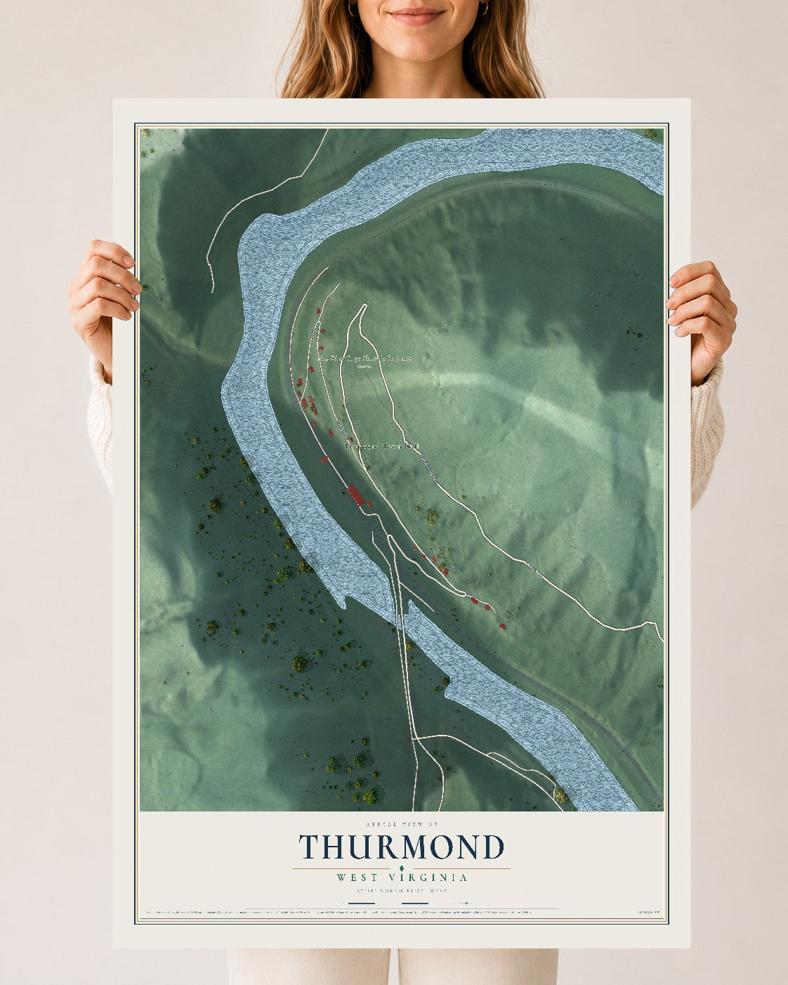 Map of Thurmond, West Virginia, 24 x 36 inch unframed archival matte print