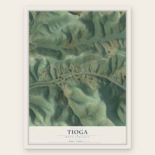 Tioga, West Virginia map print, the full design