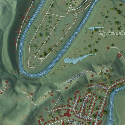 Close-up of the map of Tornado, West Virginia print showing street and building detail