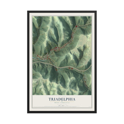 Map of Triadelphia, West Virginia, 12 x 18 inch print in a black wood frame