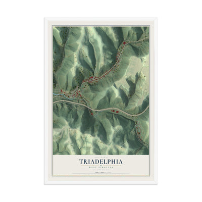 Map of Triadelphia, West Virginia, 12 x 18 inch print in a white wood frame