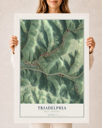 Map of Triadelphia, West Virginia, 24 x 36 inch print in a white wood frame