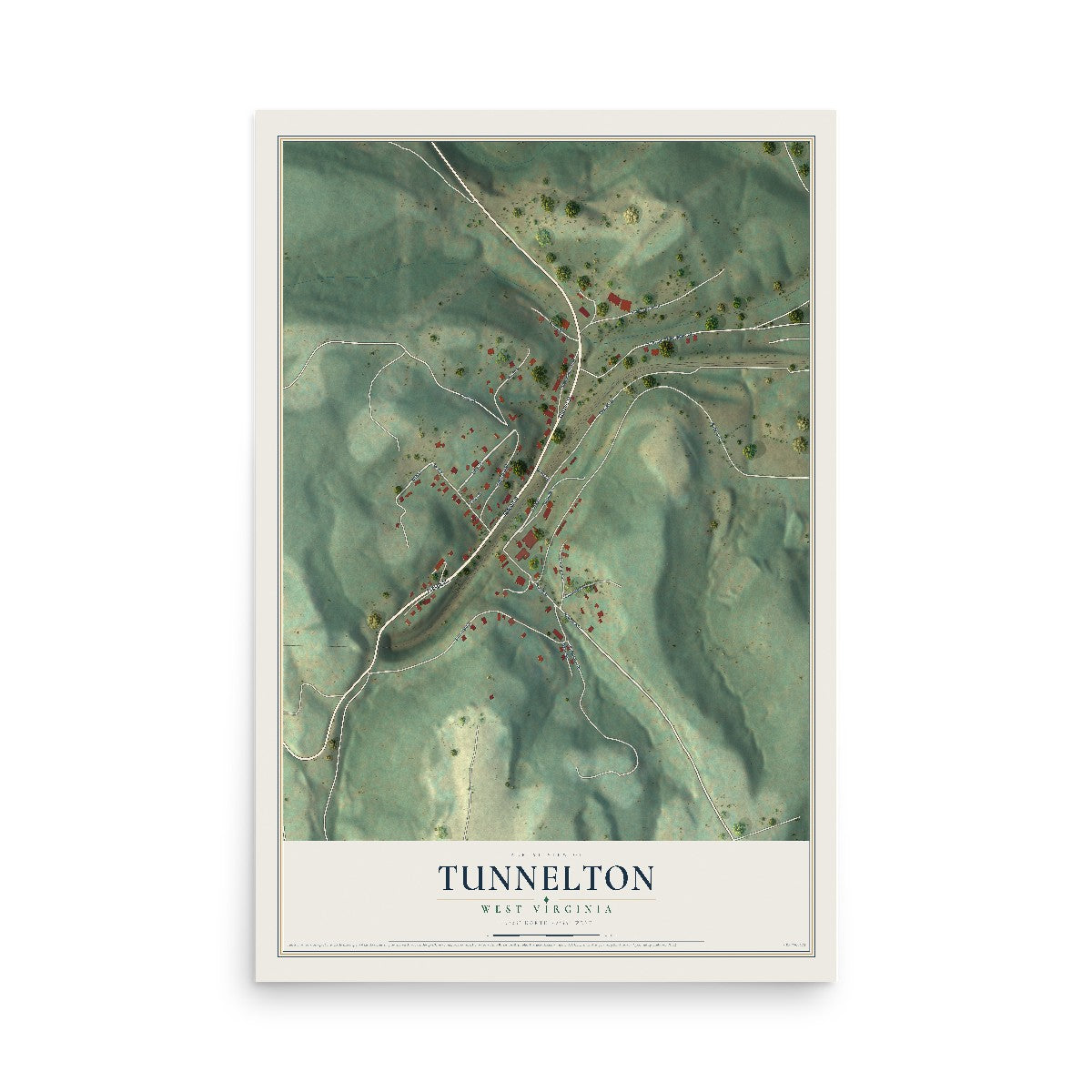 Map of Tunnelton, West Virginia, 12 x 18 inch unframed archival matte print