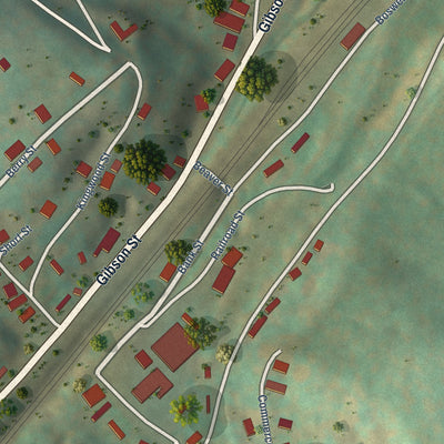 Close-up of the map of Tunnelton, West Virginia print showing street and building detail