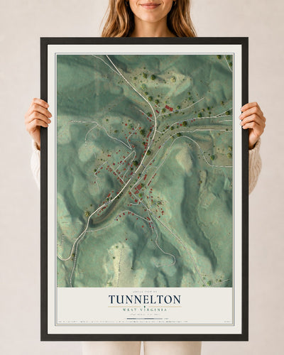 Map of Tunnelton, West Virginia, 24 x 36 inch print in a black wood frame