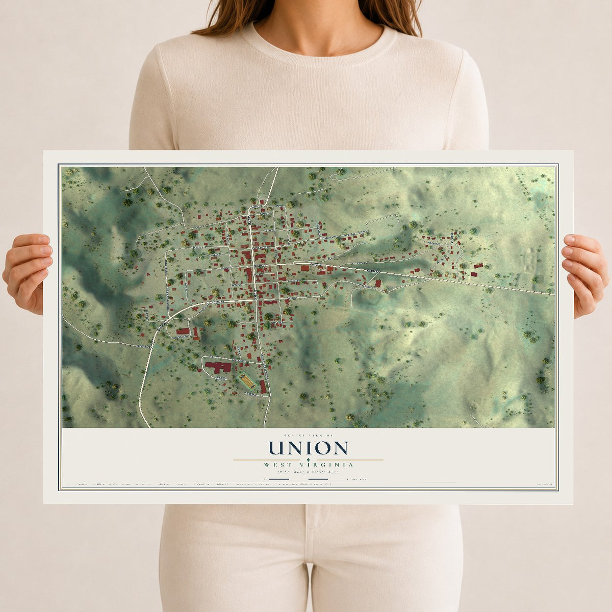 Map of Union, West Virginia, 12 x 18 inch unframed archival matte print