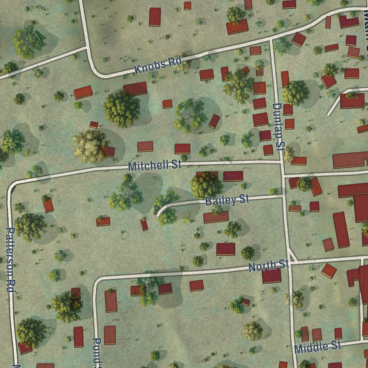 Second close-up of the map of Union, West Virginia print showing more streets and buildings