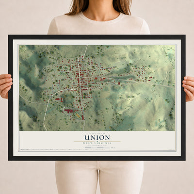Map of Union, West Virginia, 18 x 24 inch print in a black wood frame