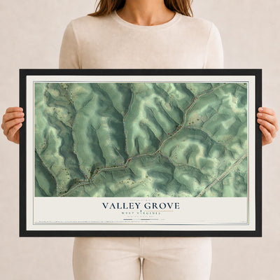 Map of Valley Grove, West Virginia, 12 x 18 inch print in a black wood frame