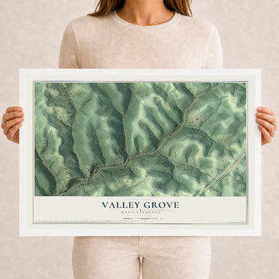Map of Valley Grove, West Virginia, 12 x 18 inch print in a white wood frame