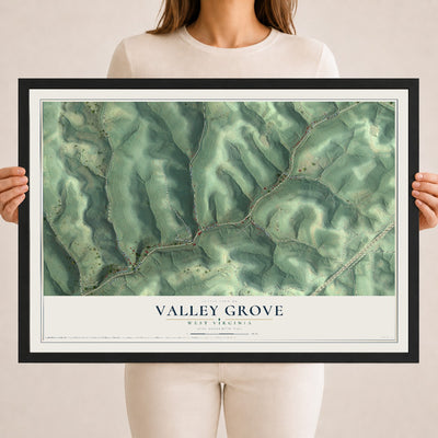 Map of Valley Grove, West Virginia, 18 x 24 inch print in a black wood frame