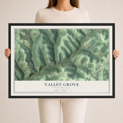 Map of Valley Grove, West Virginia, 24 x 36 inch print in a black wood frame