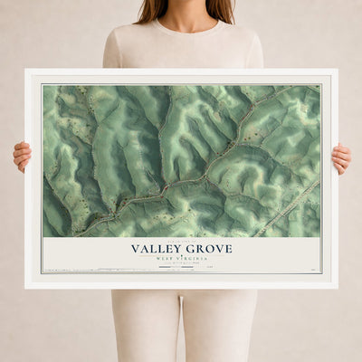 Map of Valley Grove, West Virginia, 24 x 36 inch print in a white wood frame
