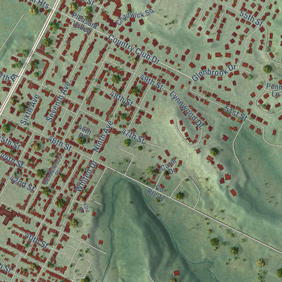 Second close-up of the map of Vienna, West Virginia print showing more streets and buildings