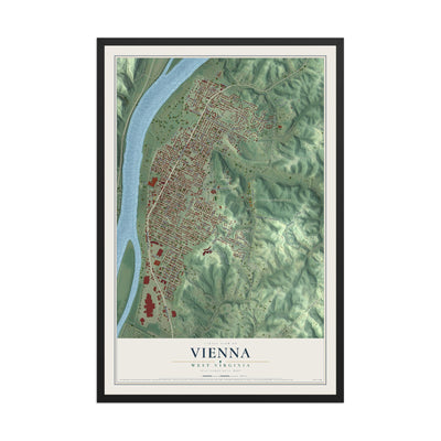Map of Vienna, West Virginia, 12 x 18 inch print in a black wood frame