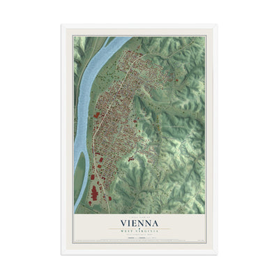 Map of Vienna, West Virginia, 12 x 18 inch print in a white wood frame