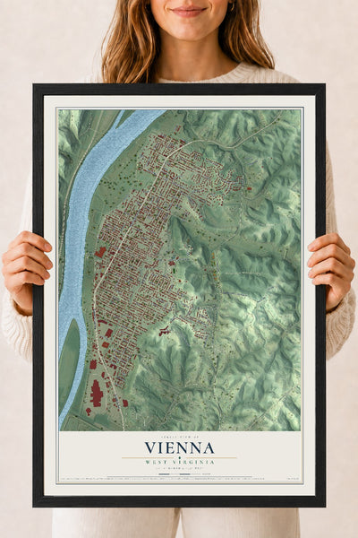 Map of Vienna, West Virginia, 18 x 24 inch print in a black wood frame