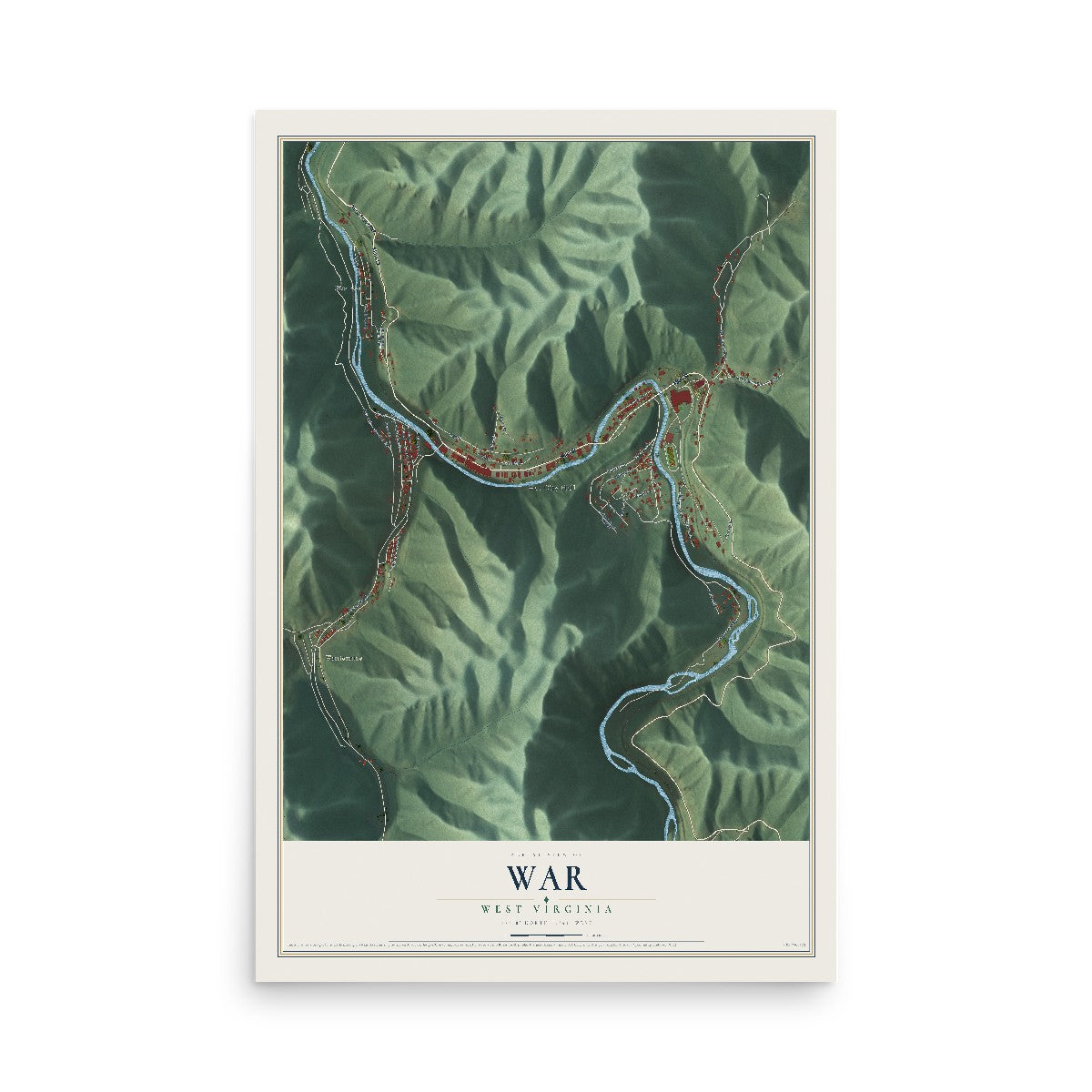 Map of War, West Virginia, 12 x 18 inch unframed archival matte print