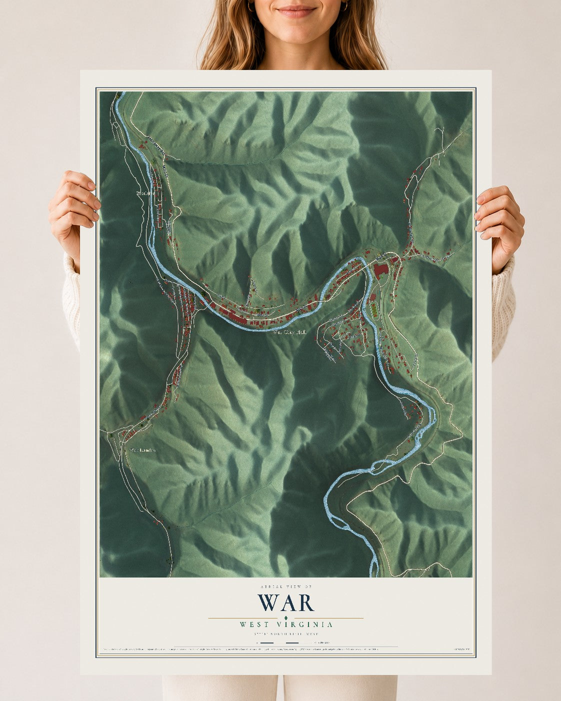 Map of War, West Virginia, 24 x 36 inch unframed archival matte print