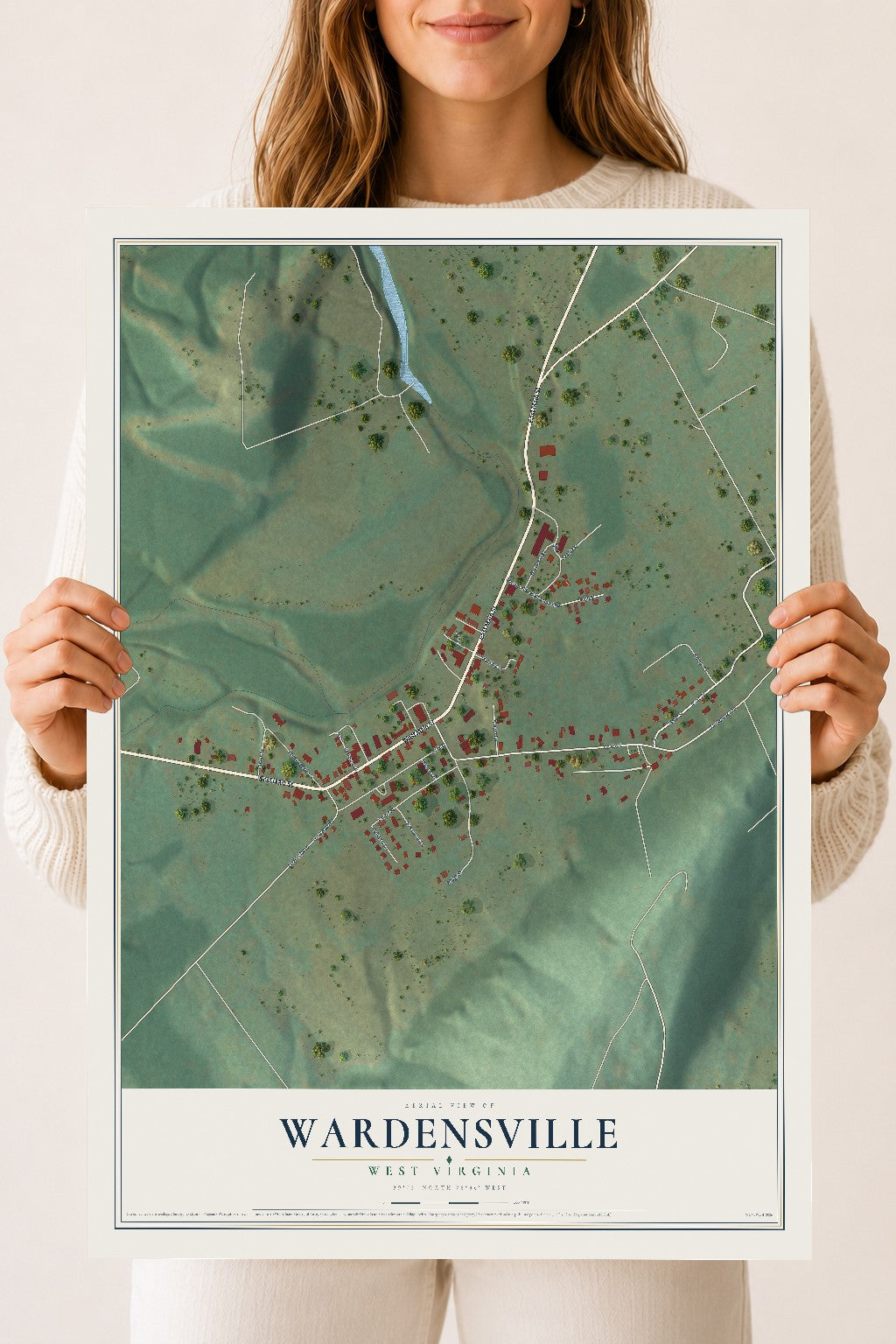 Map of Wardensville, West Virginia, 18 x 24 inch unframed archival matte print