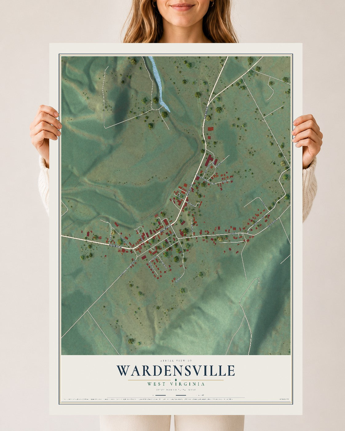 Map of Wardensville, West Virginia, 24 x 36 inch unframed archival matte print