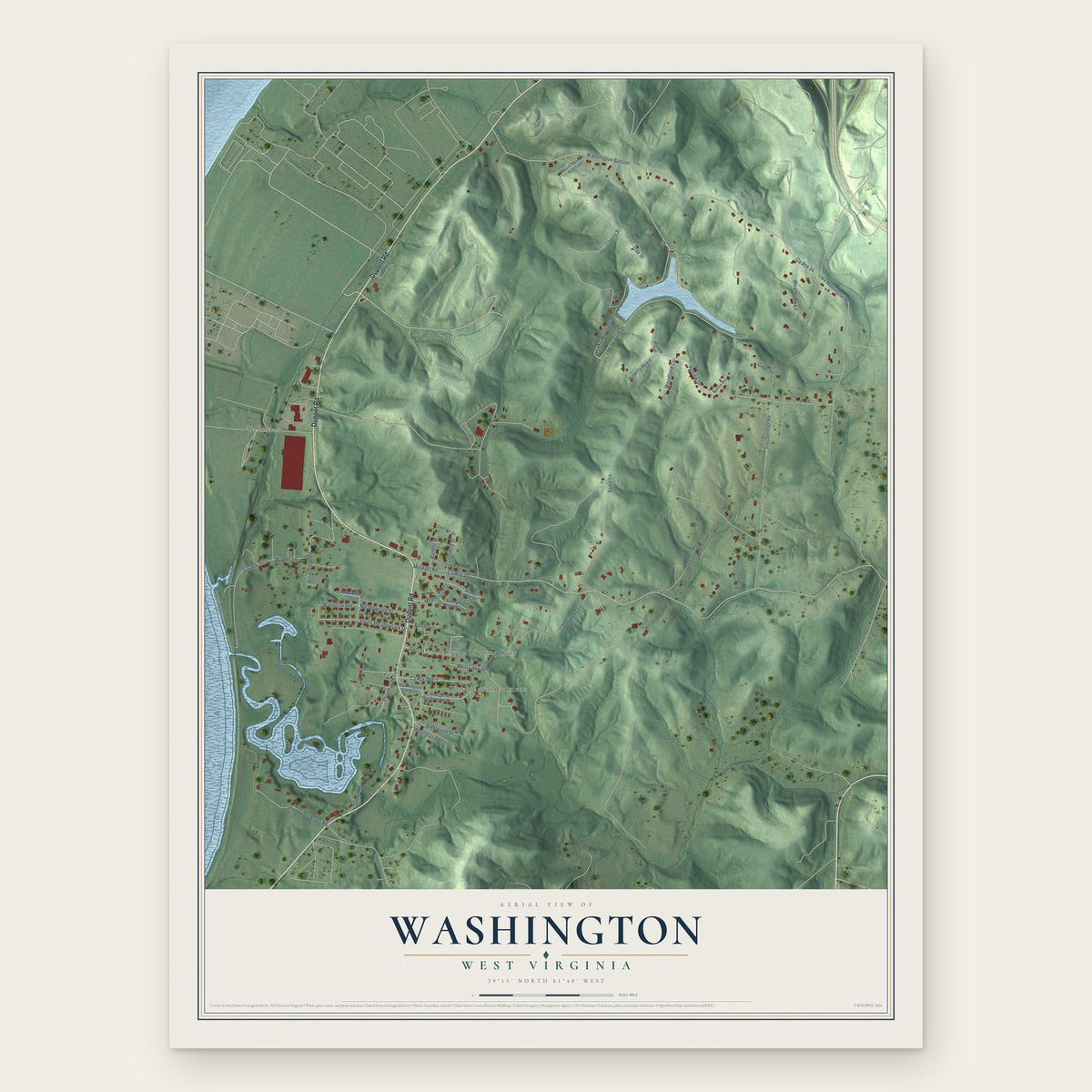 Washington, West Virginia map print, the full design