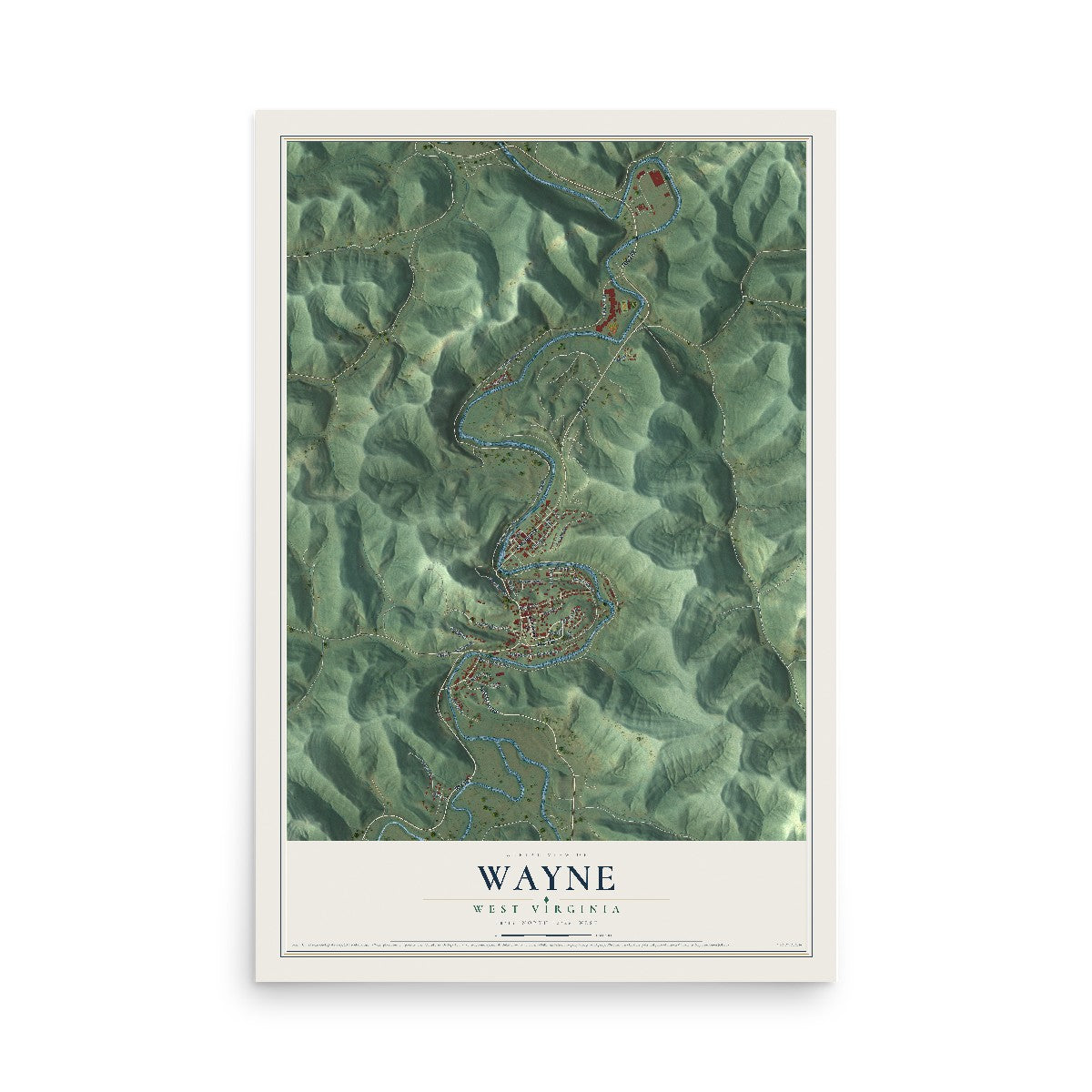 Map of Wayne, West Virginia, 12 x 18 inch unframed archival matte print