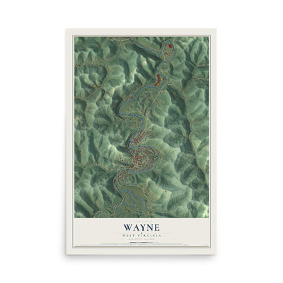 Map of Wayne, West Virginia, 12 x 18 inch unframed archival matte print