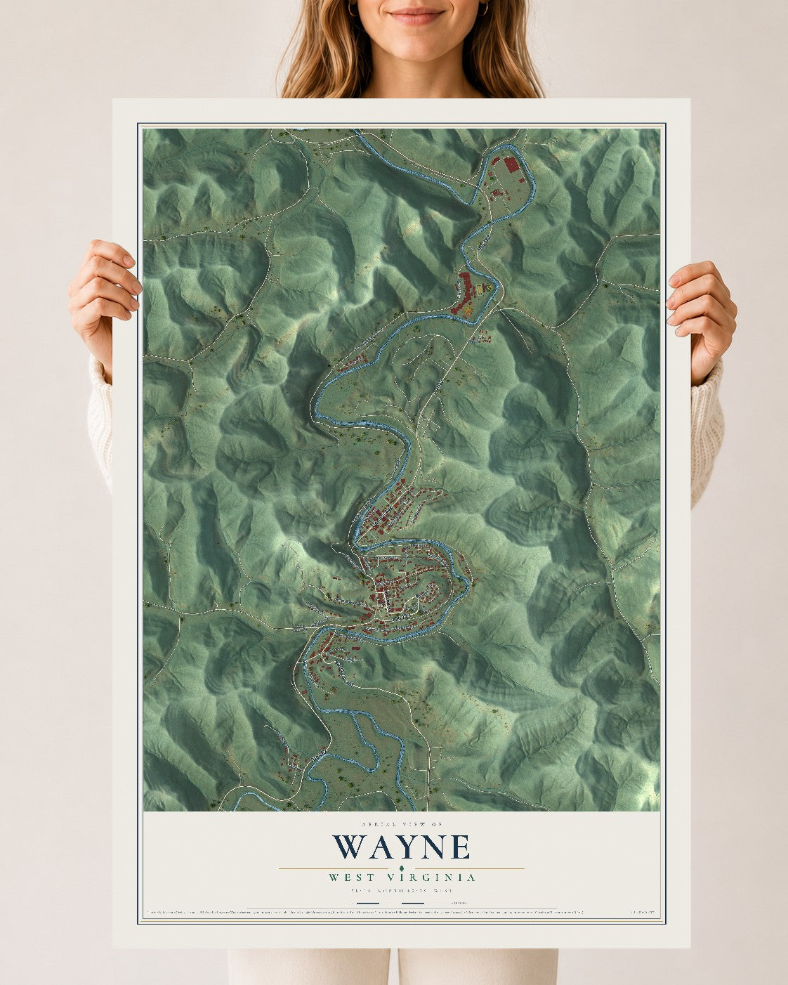 Map of Wayne, West Virginia, 24 x 36 inch unframed archival matte print
