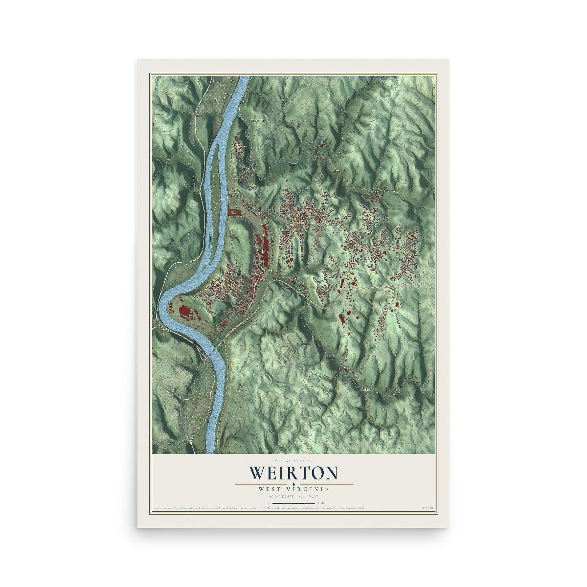 Map of Weirton, West Virginia, 12 x 18 inch unframed archival matte print