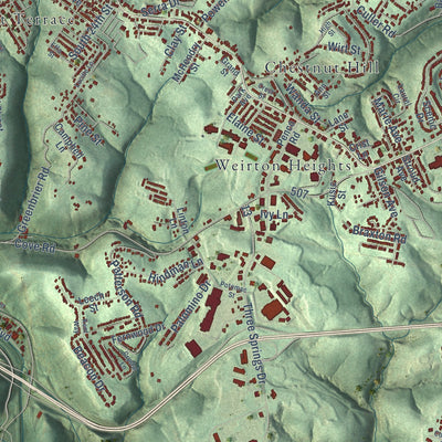 Close-up of the map of Weirton, West Virginia print showing street and building detail