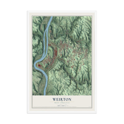 Map of Weirton, West Virginia, 12 x 18 inch print in a white wood frame