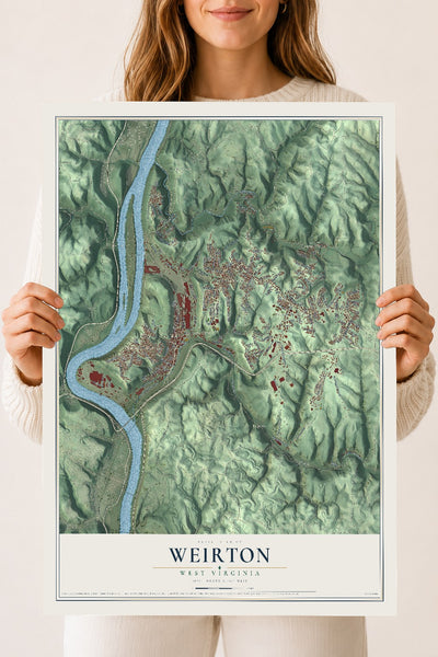 Map of Weirton, West Virginia, 18 x 24 inch unframed archival matte print