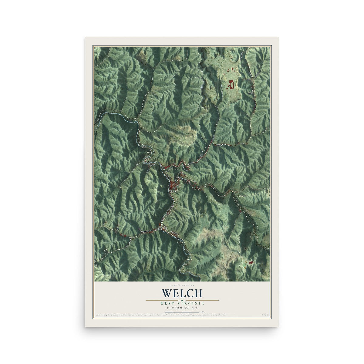 Map of Welch, West Virginia, 12 x 18 inch unframed archival matte print