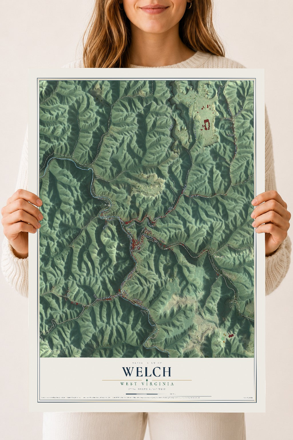Map of Welch, West Virginia, 18 x 24 inch unframed archival matte print