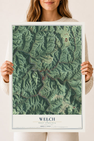 Map of Welch, West Virginia, 18 x 24 inch unframed archival matte print